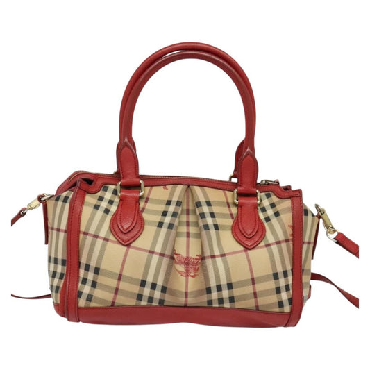 Burberry Pilgrim Satchel Haymarket Coated Canvas, BEIGE, CANVAS, Handbag