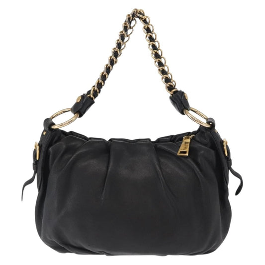 Prada Lux Chain Strap Hobo Soft Calf, BLACK, LEATHER, Shoulder bag
