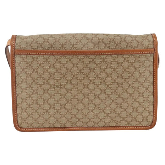 Celine Vintage Macadam Circle Logo Shoulder Bag Canvas and Leather, Beige, Canvas, Shoulder Bag