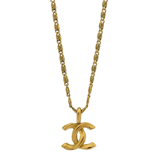 Chanel Vintage CC Pendant Necklace Metal, Gold, Gold Plated, Necklace