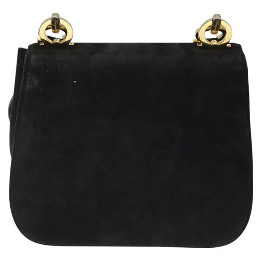 Salvatore Ferragamo Gancini Shoulder Bag Suede, BLACK, SUEDE, Shoulder bag
