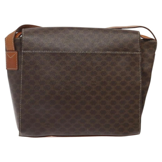 Celine Vintage Macadam Circle Logo Shoulder Bag Canvas and Leather, Brown, Canvas, Shoulder Bag