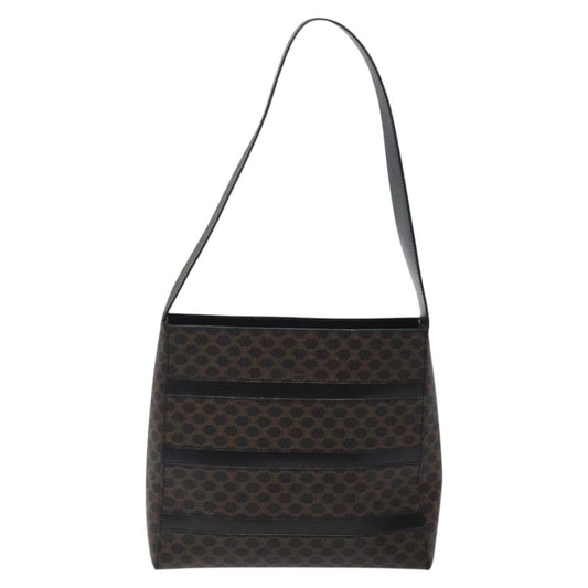 Celine Vintage Macadam Shoulder Bag Canvas and Leather, Black, Canvas, Shoulder Bag