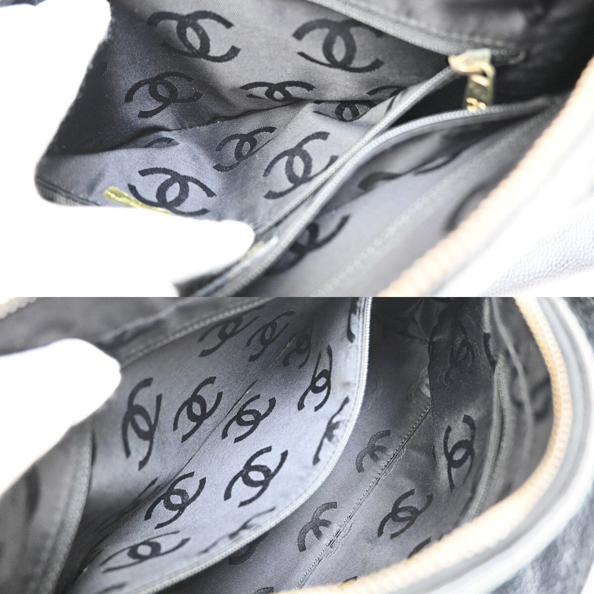 Chanel Vintage Wood Chain CC Shoulder Bag Caviar, BLACK, LEATHER, Shoulder bag