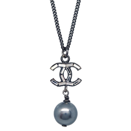 Chanel Vintage CC Pendant Necklace Metal, BLACK, METAL, Necklace