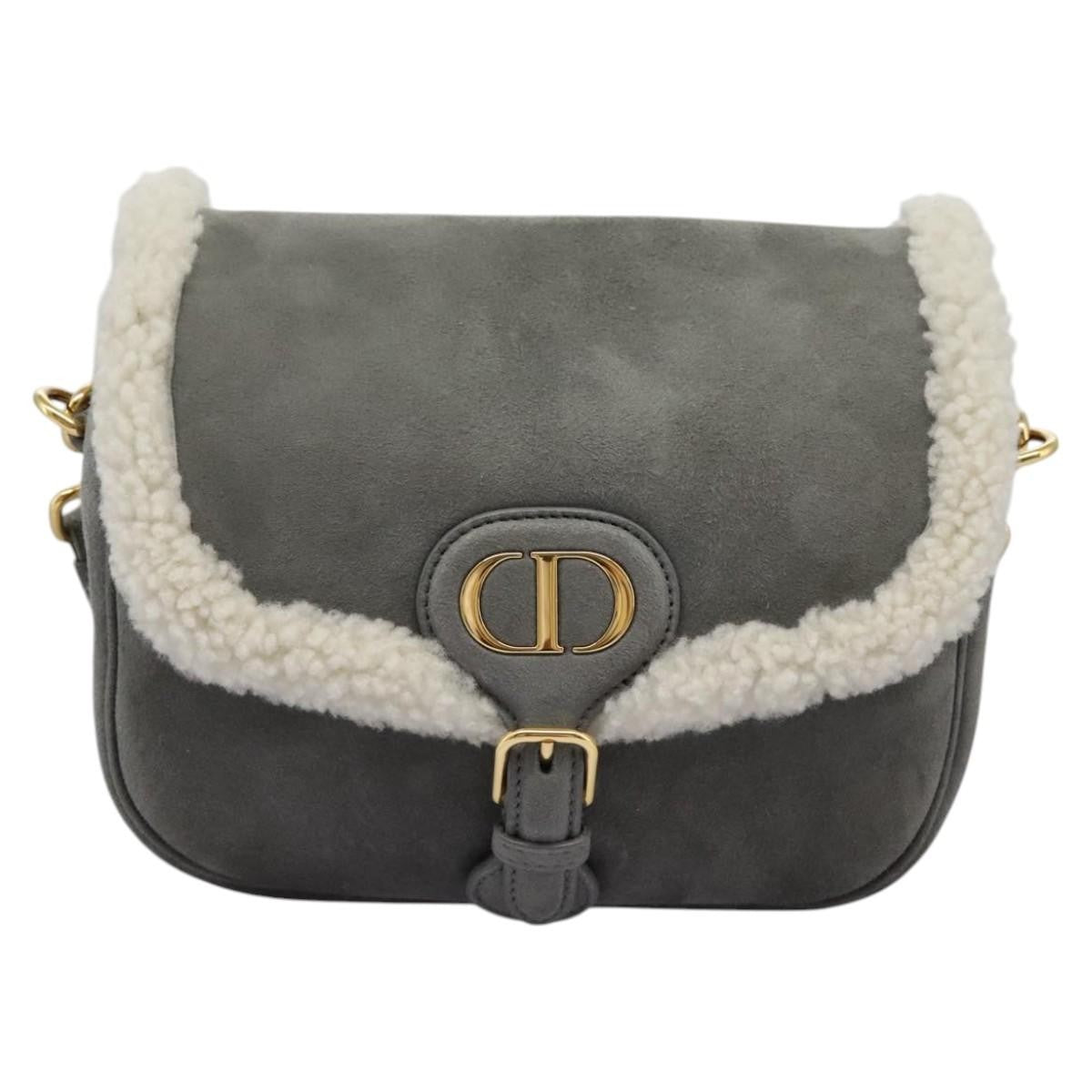 Christian Dior Bobby Flap Bag Shearling and Suede, GRAY, SUEDE, Shoulder bag