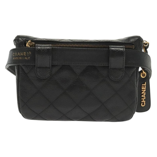 Chanel Vintage Zip Belt Bag Quilted Caviar, BLACK, LEATHER, Clutche & pouche