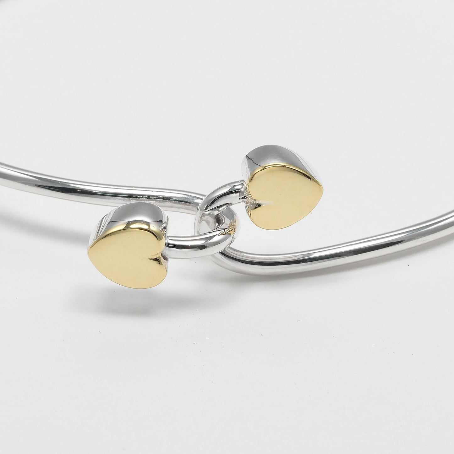 Tiffany & Co. Double Heart Lock Bangle Bracelet Sterling Silver with 18K Yellow Gold, SILVER, SILVER, Bracelet