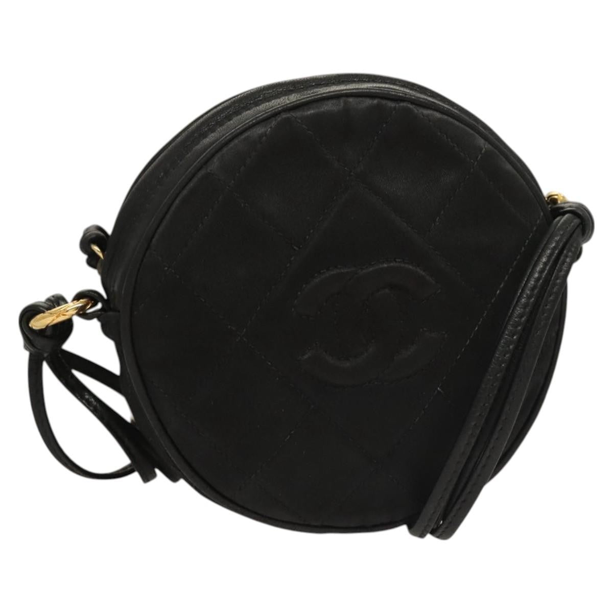 Chanel Vintage Round Tassel Crossbody Bag Quilted Satin, BLACK, SATIN, Shoulder bag