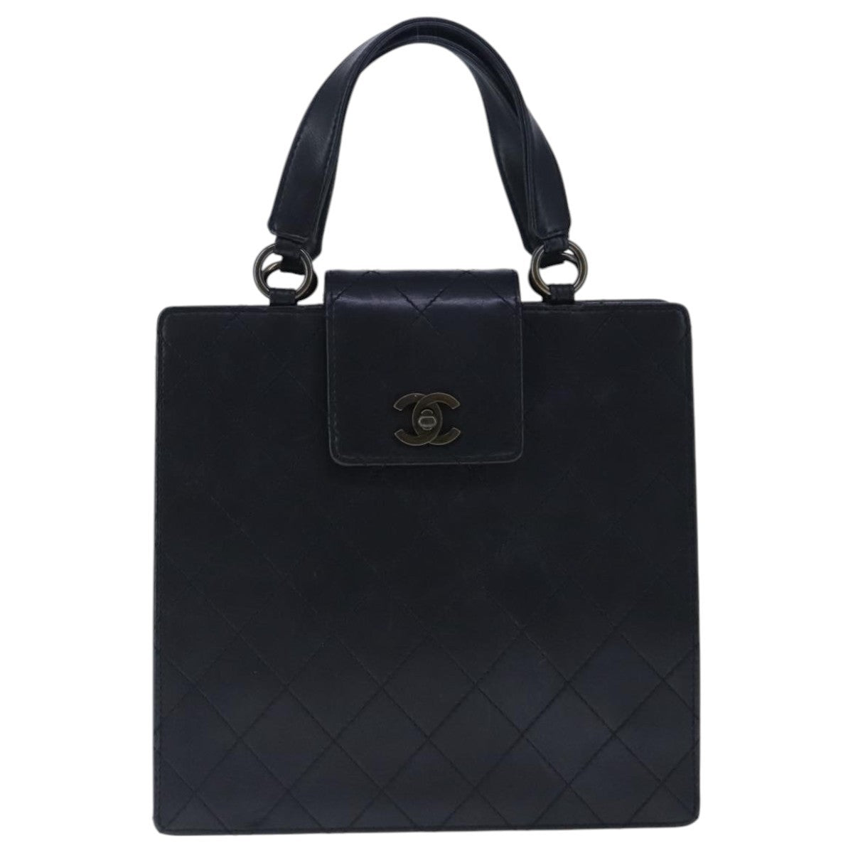 Chanel Vintage CC Turnlock Satchel Leather, BLACK, LEATHER, Handbag