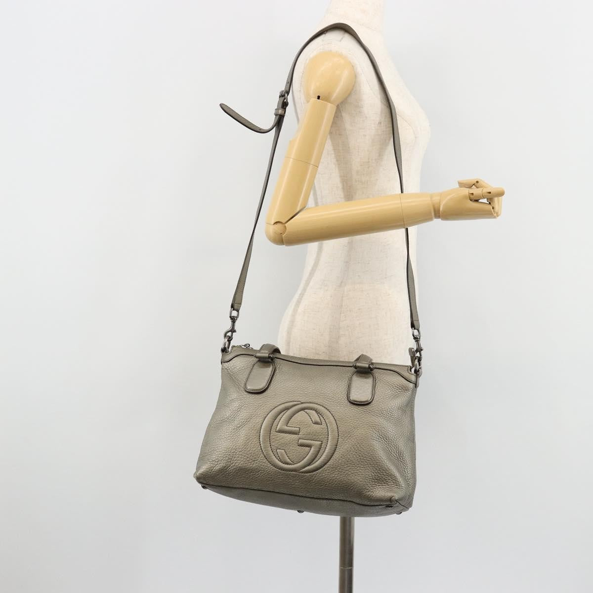 Gucci Soho Convertible Top Handle Bag Leather, Silver, Leather, Handbag