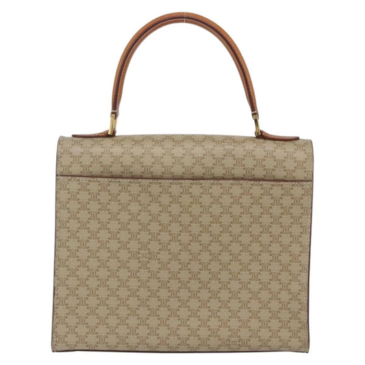 Celine Vintage Macadam Handbag Canvas and Leather, BEIGE, CANVAS, Handbag