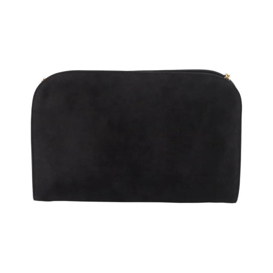 Salvatore Ferragamo Gancini Chain Suede, Black, Suede, Shoulder Bag