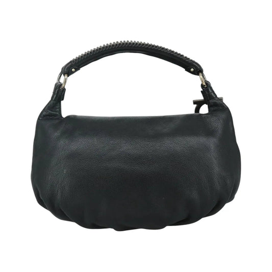 Salvatore Ferragamo Gancini Leather, Black, Leather, Handbag
