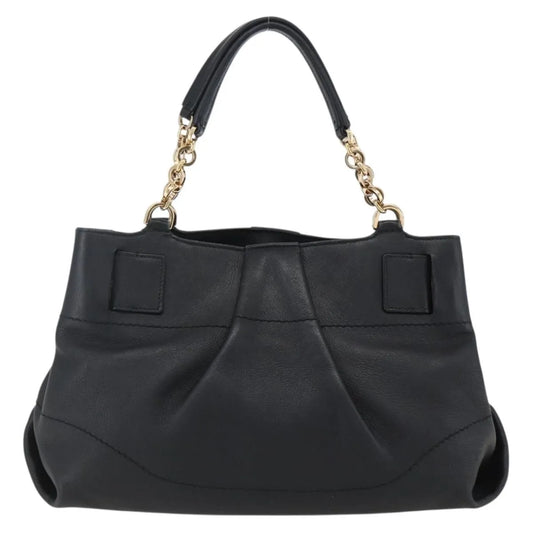 Salvatore Ferragamo W Chain Tote Leather, Black, Leather, Handbag