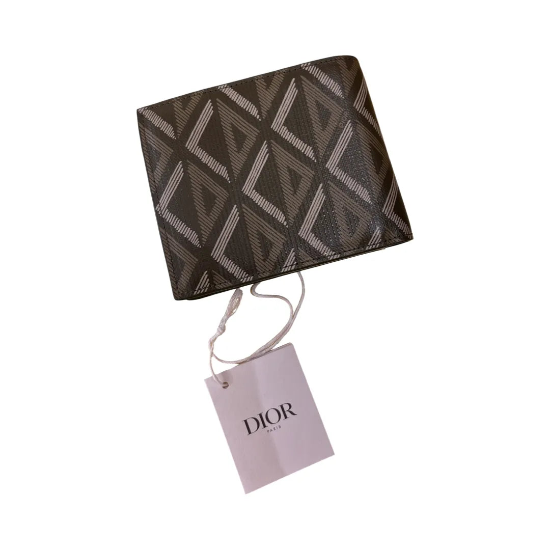 Christian Dior Bifold Printed Leather, Gray, Leather, Wallet