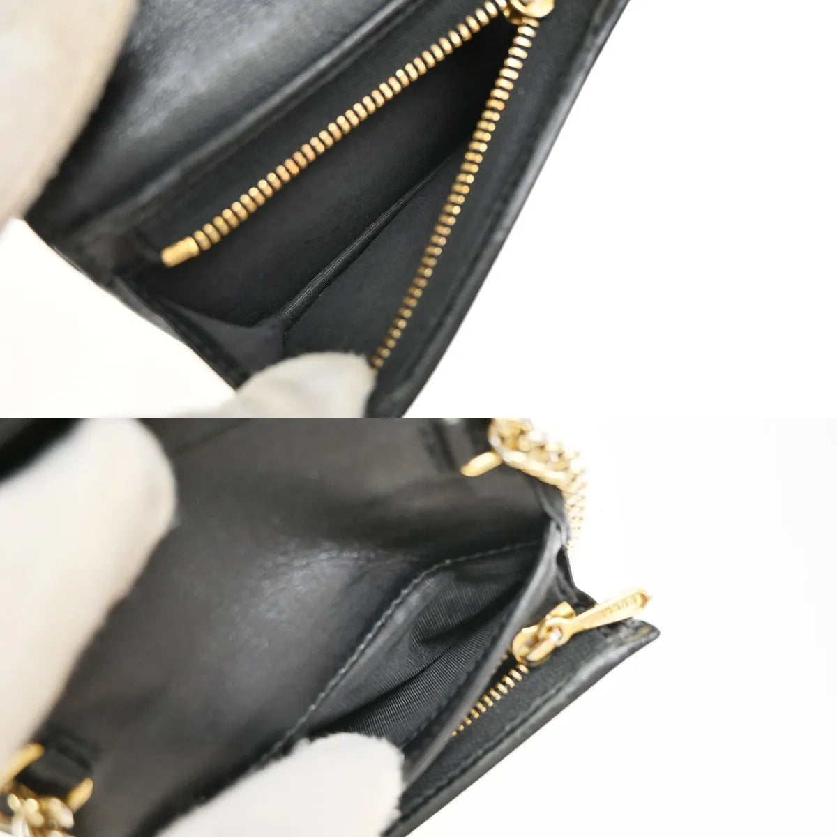 Gucci Zumi Chain Card Case Diagonal Quilted Leather, Black, Leather, Wallet