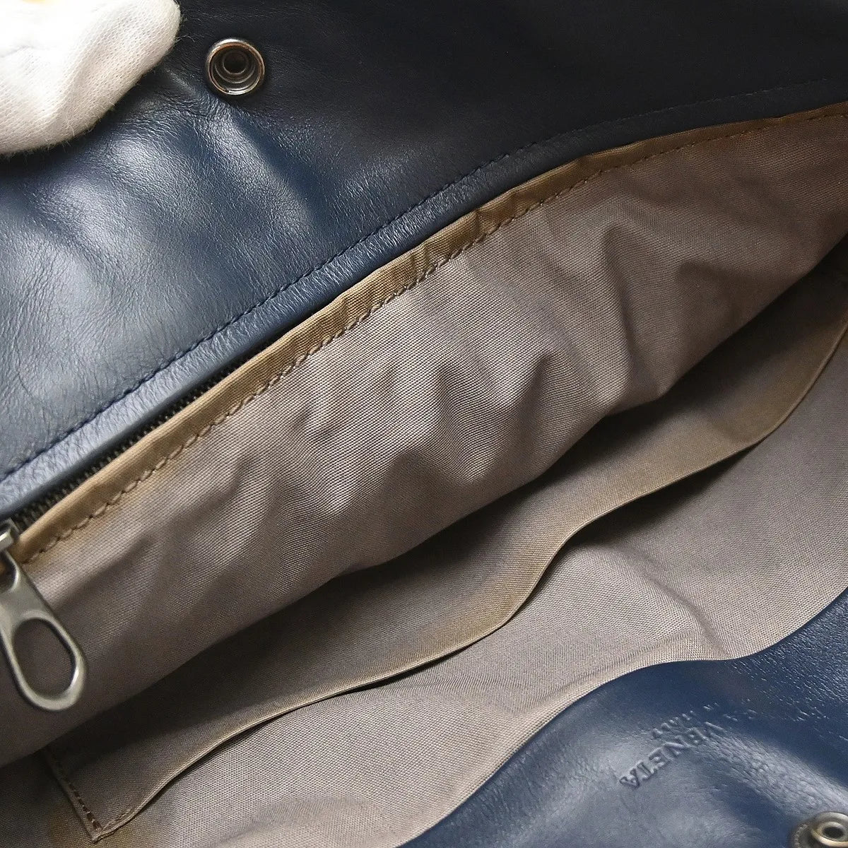 Bottega Veneta Belted Snap Tote Intrecciato Nappa, Navy, Leather, Tote Bag