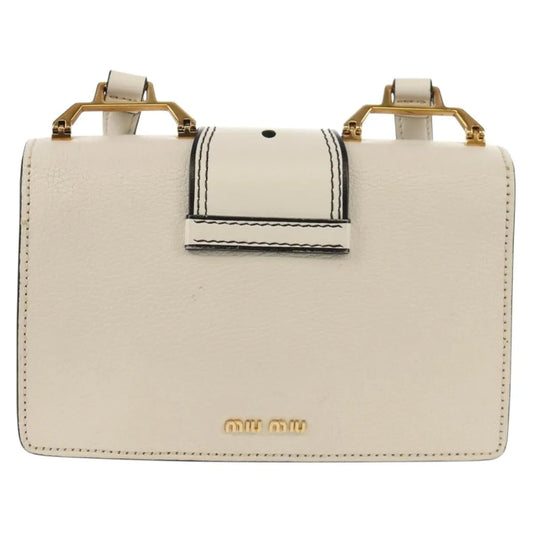 Miu Miu Madras Crystal Buckle Leather, White, Leather, Shoulder Bag