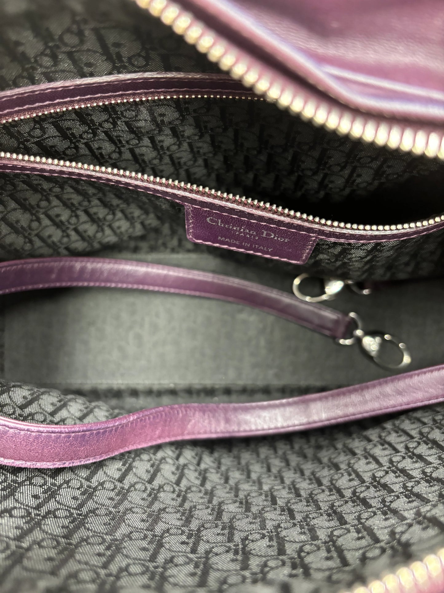Christian Dior Lady Dior East-West Leather, Purple, Leather, Handbag