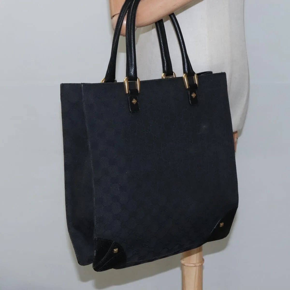 Gucci Nailhead Tote GG Canvas, Black, Canvas, Tote Bag