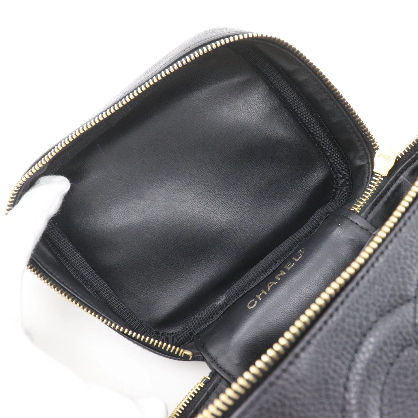 Chanel Vintage Timeless Cosmetic Case Caviar, Black, Leather, Handbag