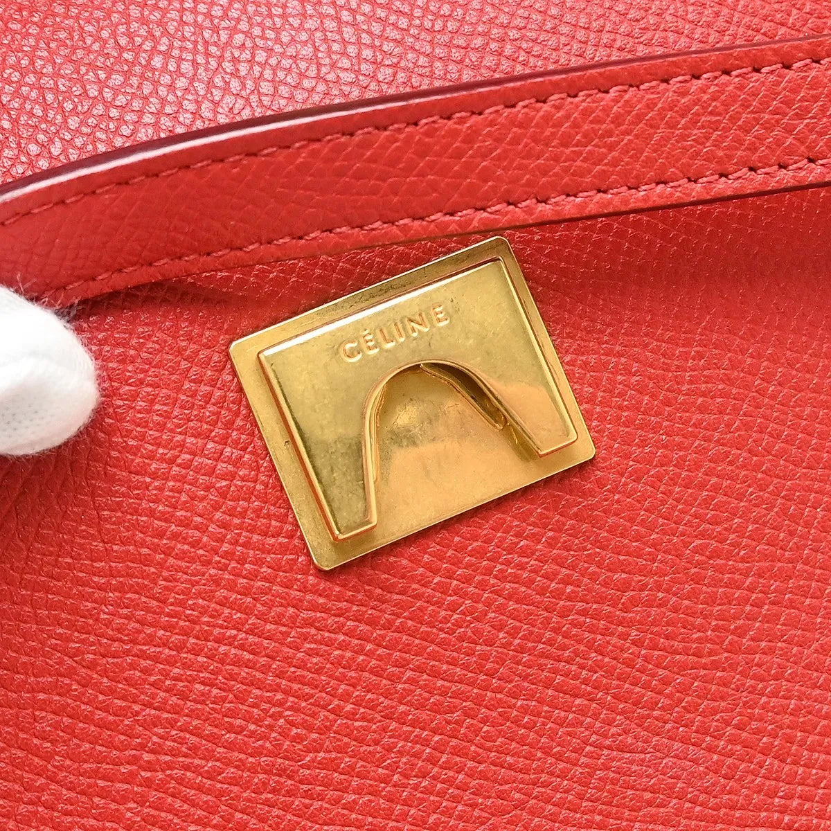 Celine Belt Calfskin, Red, Leather, Handbag