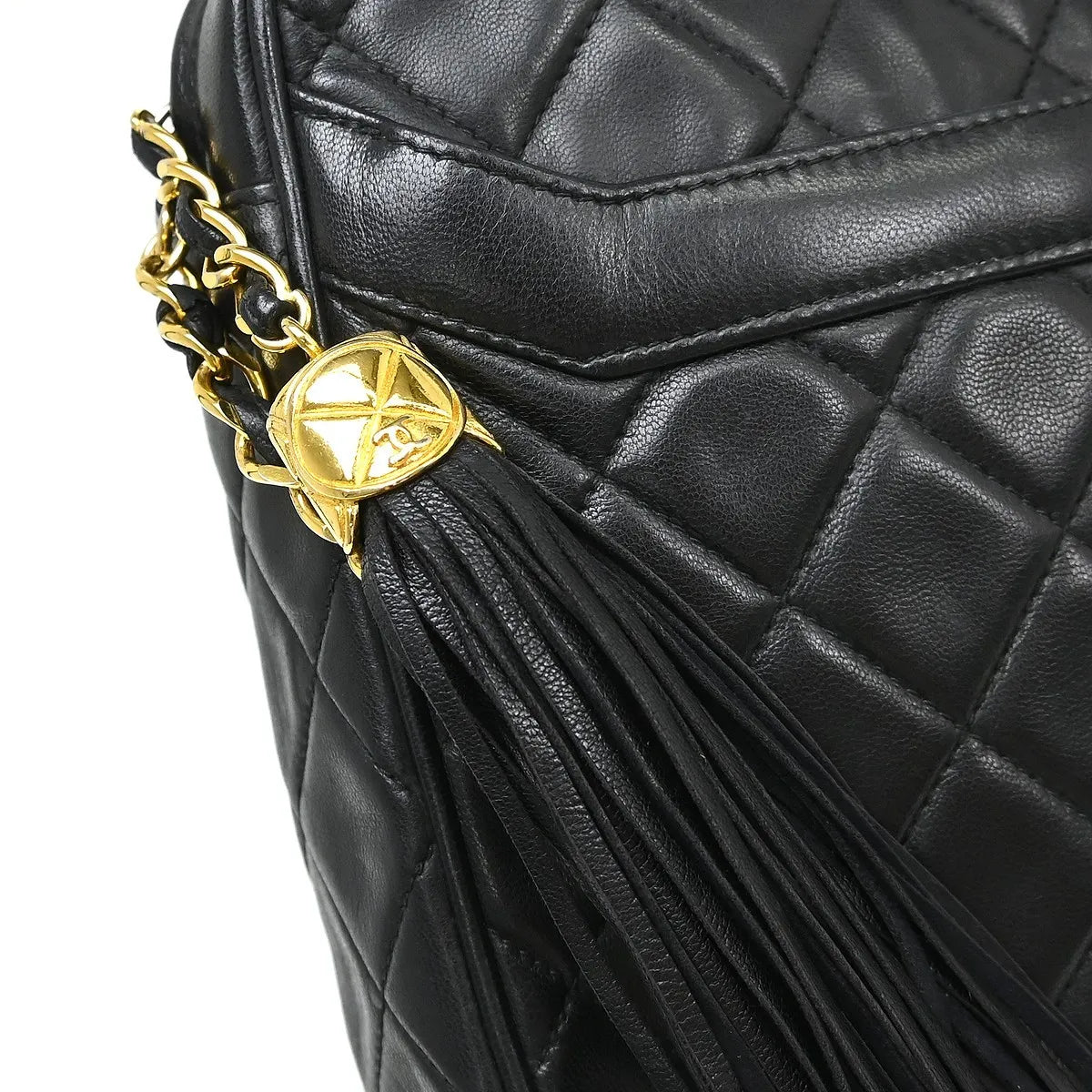 Chanel Vintage Camera Tassel Quilted Leather, Black, Leather, Shoulder Bag