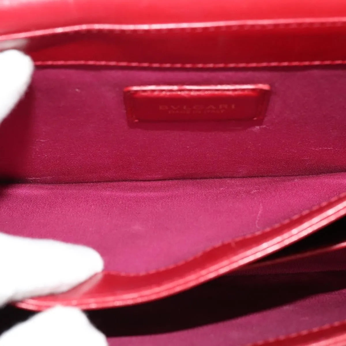 Bvlgari Signature Leather, Red, Leather, Shoulder Bag