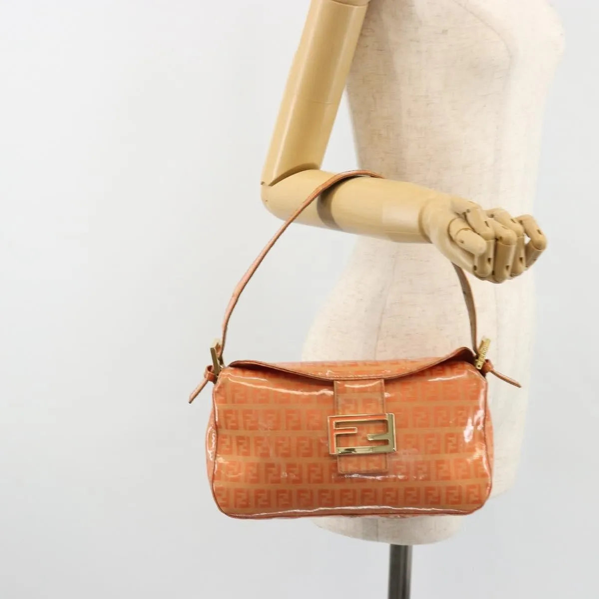 Fendi Zucchino Canvas Mamma Baguette canvas, Orange, Canvas, Shoulder Bag
