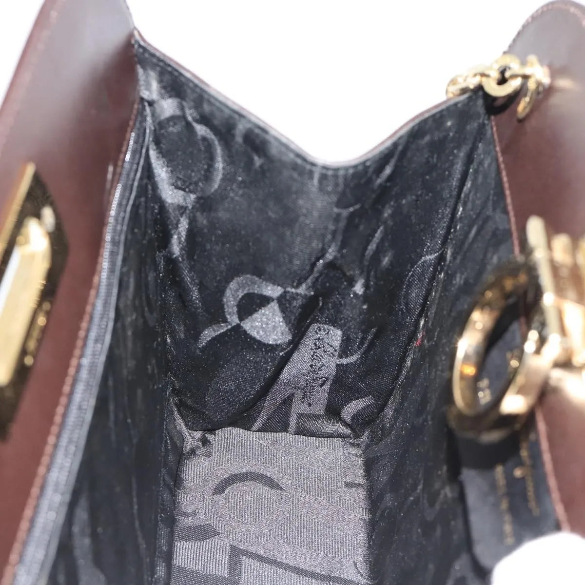 Salvatore Ferragamo Vintage Gancini Chain Leather, Brown, Leather, Shoulder Bag