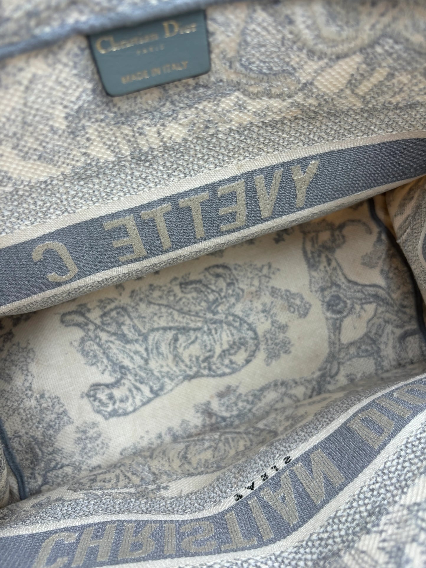 Christian Dior Book Tote Embroidered Canvas, Beige, Canvas, Tote Bag