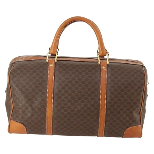 Celine Vintage Duffle Canvas and Leather, Brown, Canvas, Travel Bag