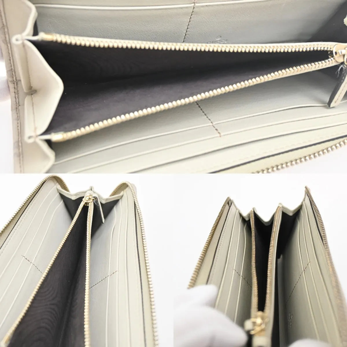 Gucci Interlocking G Zip Around Wallet (Outlet) Leather, Beige, Leather, Wallet