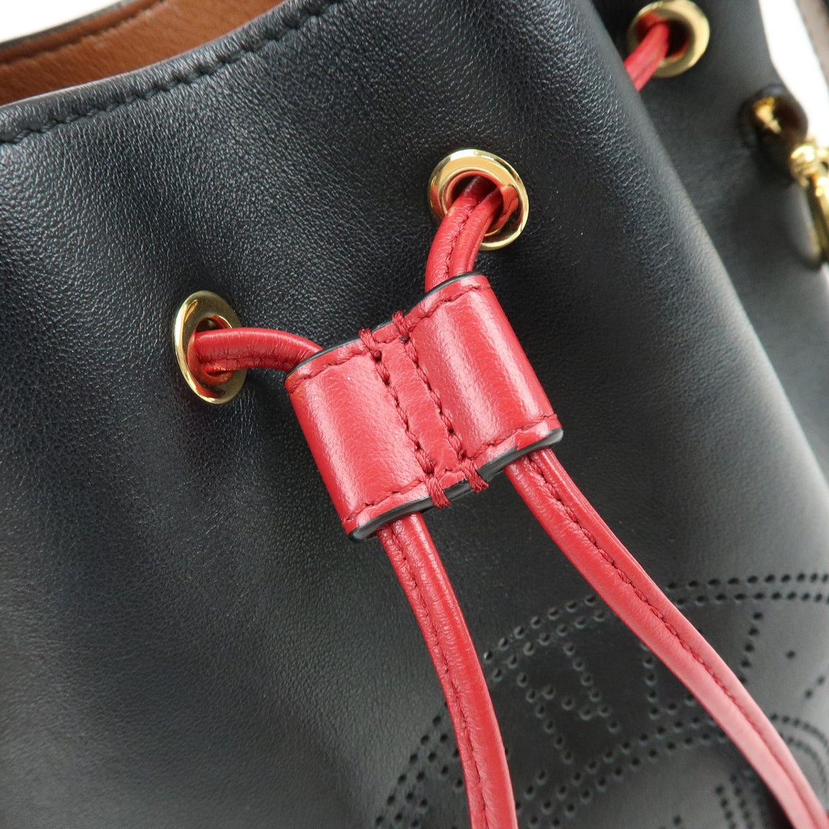 Fendi Mon Tresor Bucket Perforated Leather, Black, Leather, Handbag