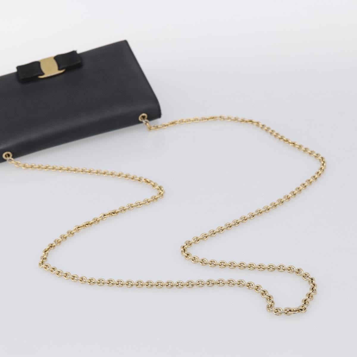 Salvatore Ferragamo Vala Chain Leather, Black, Leather, Shoulder Bag