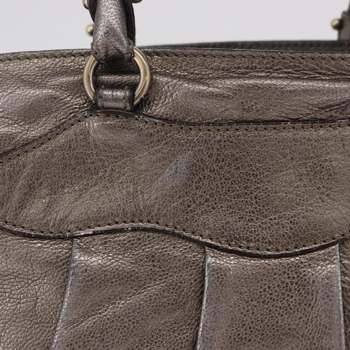 Salvatore Ferragamo Gancini Top Handle Leather, Silver, Leather, Handbag