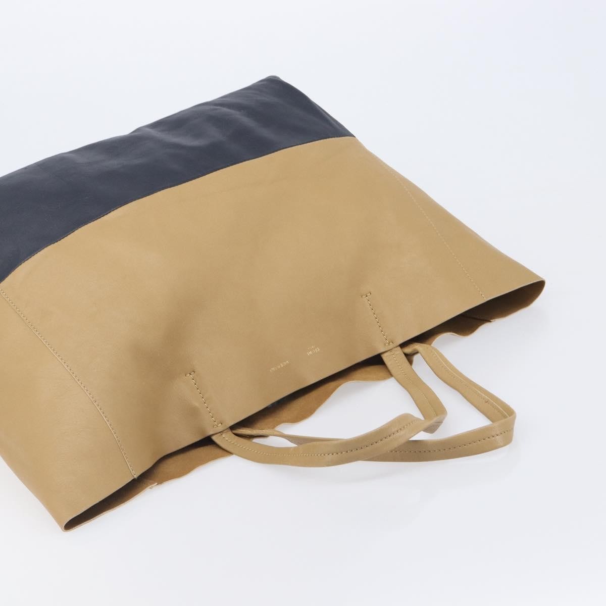 Celine Horizontal Bi-Cabas Leather, Beige, Leather, Tote Bag