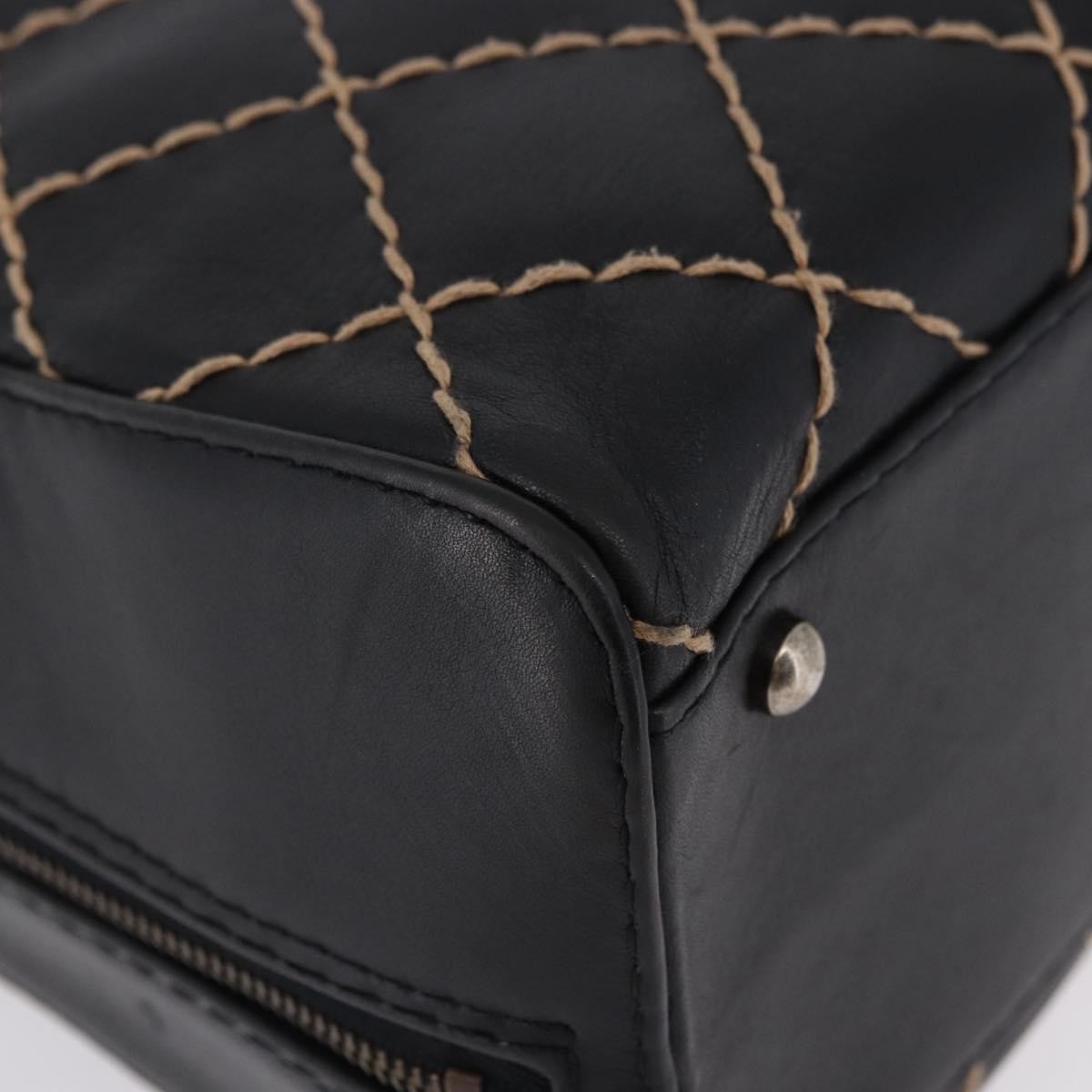 Chanel Surpique Zip Around Satchel Quilted Leather, Black, Leather, Handbag