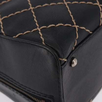 Chanel Surpique Zip Around Satchel Quilted Leather, Black, Leather, Handbag