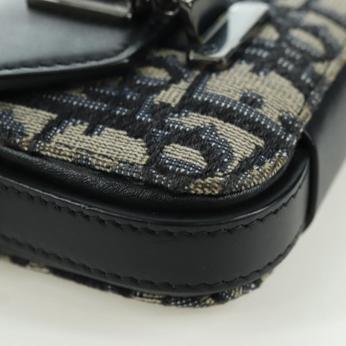 Christian Dior Clasp Lock Messenger Oblique Canvas and Leather, Navy, Canvas, Clutch