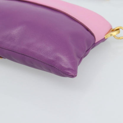 Prada Fold Over Chain Flap Soft Calf, Purple, Leather, Handbag