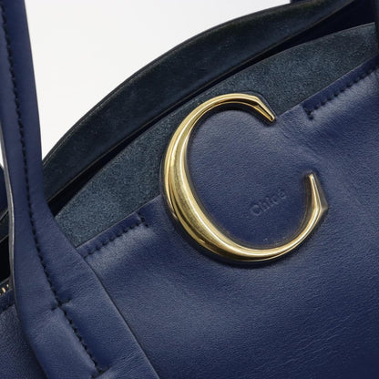 Chloe C Zipped Leather, Blue, Leather, Tote Bag