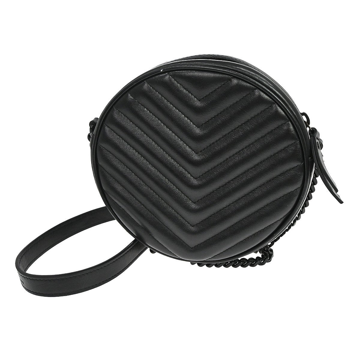 Saint Laurent Vinyle Round Camera Matelasse Chevron Leather, Black, Leather, Crossbody Bag