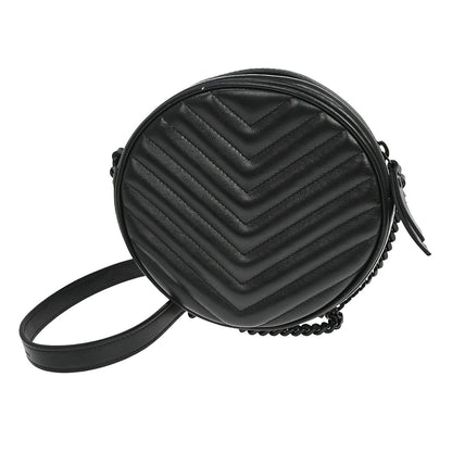 Saint Laurent Vinyle Round Camera Matelasse Chevron Leather, Black, Leather, Crossbody Bag