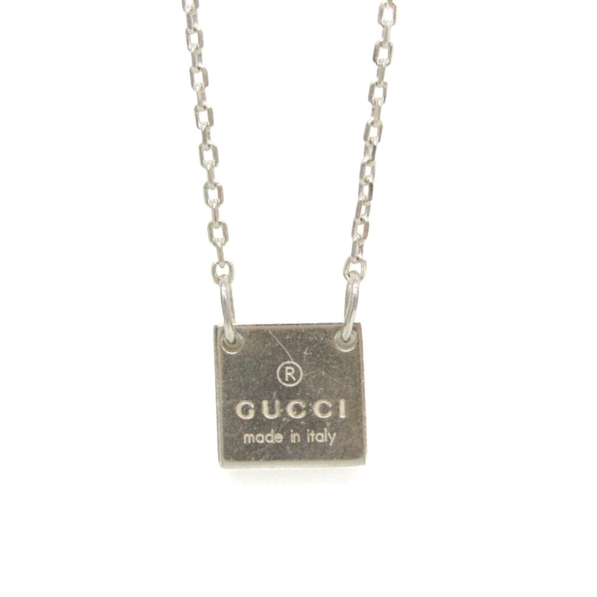 Gucci Logo Plate Sterling Silver, Silver, Sterling Silver, Necklace