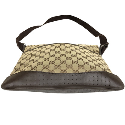 Gucci Zip Messenger GG Canvas with Perforated Leather, Beige, Canvas, Shoulder Bag