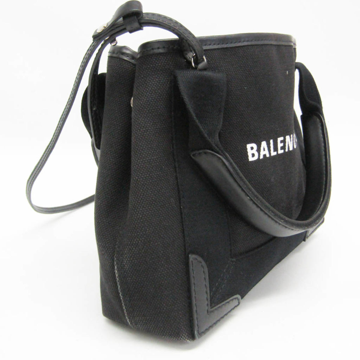 Balenciaga Navy Cabas Canvas with Leather, Black, Canvas, Tote Bag