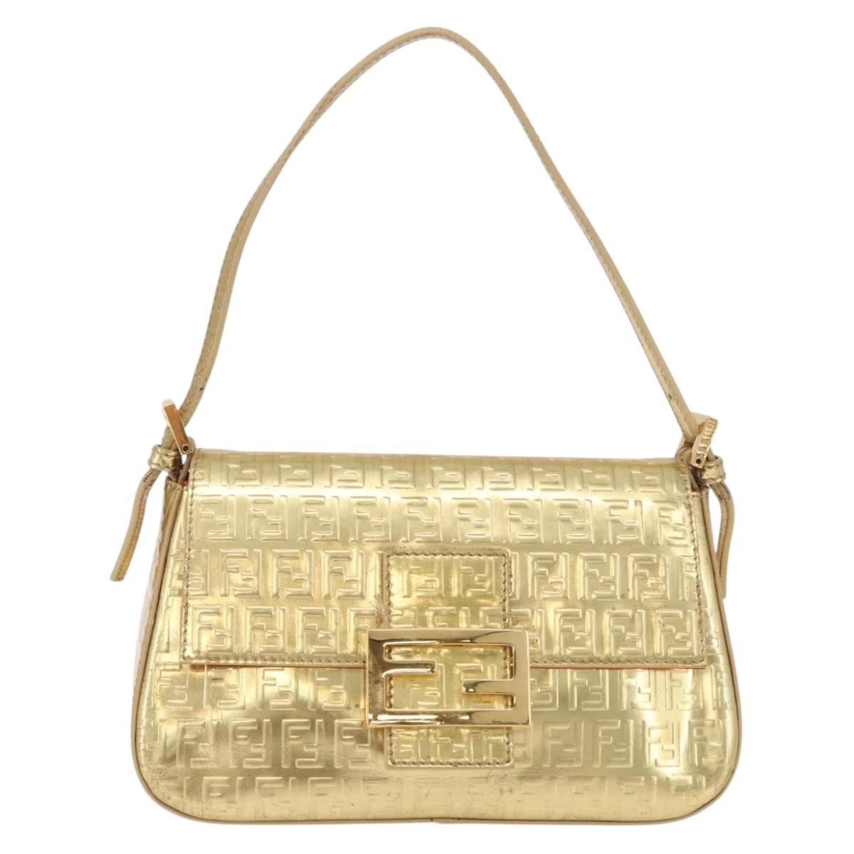 Fendi Mamma Baguette Zucchino canvas, Gold, Canvas, Shoulder Bag