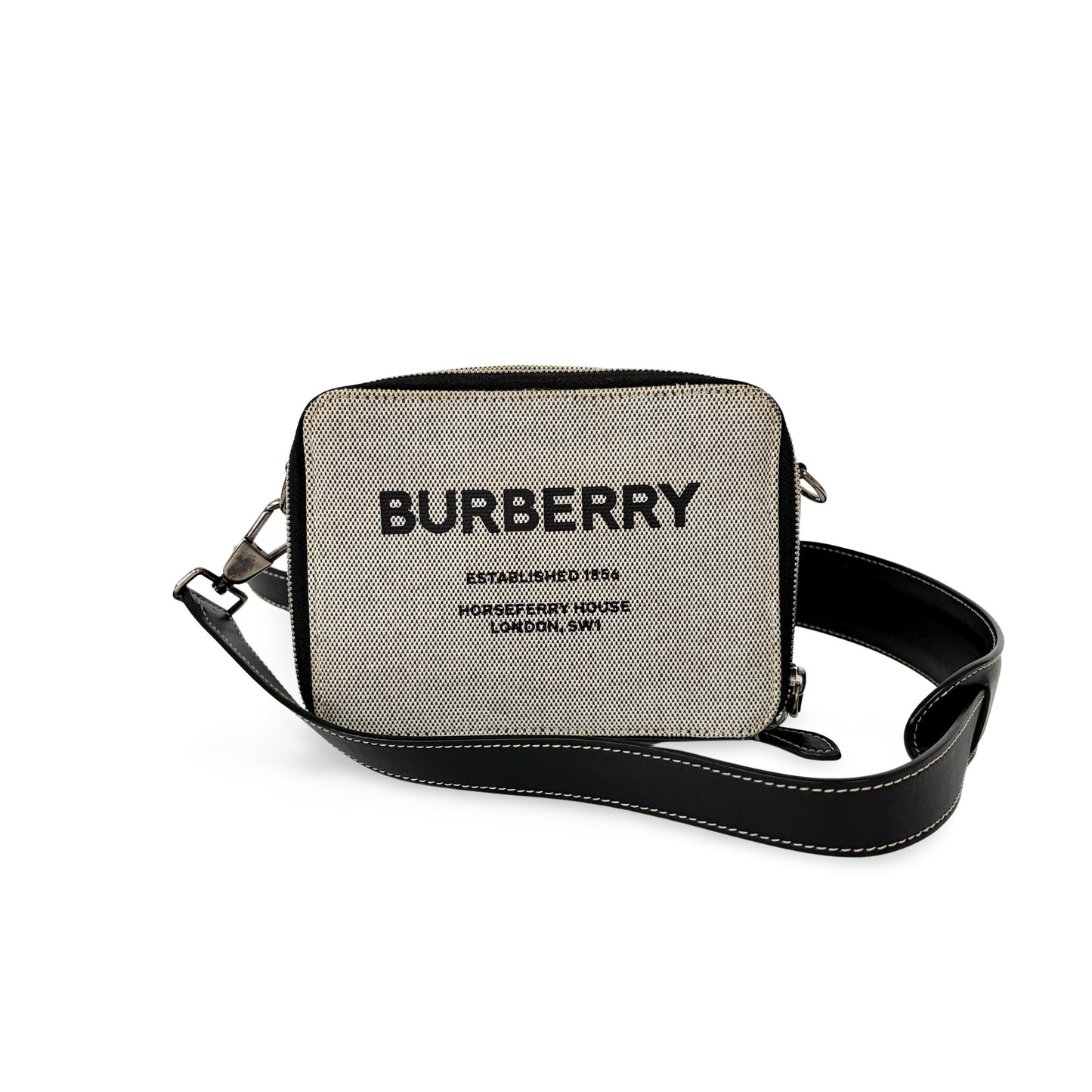 Burberry Horseferry Camera Bag Coated Canvas, Black, Canvas, Crossbody Bag